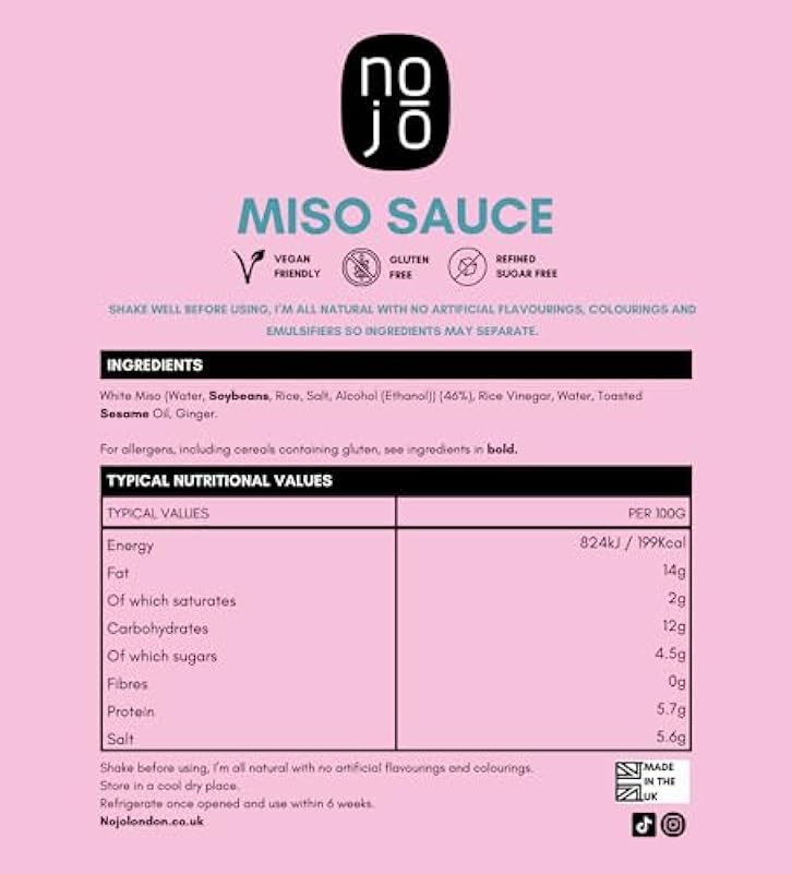 Nojó - Salsa di miso bianca – Salsa giapponese vegana – Deliziosi sapori dolci e salati per verdure, mescolare friggere e insalate – 6 bottiglie di vetro da 200 ml – Senza latticini e glutine