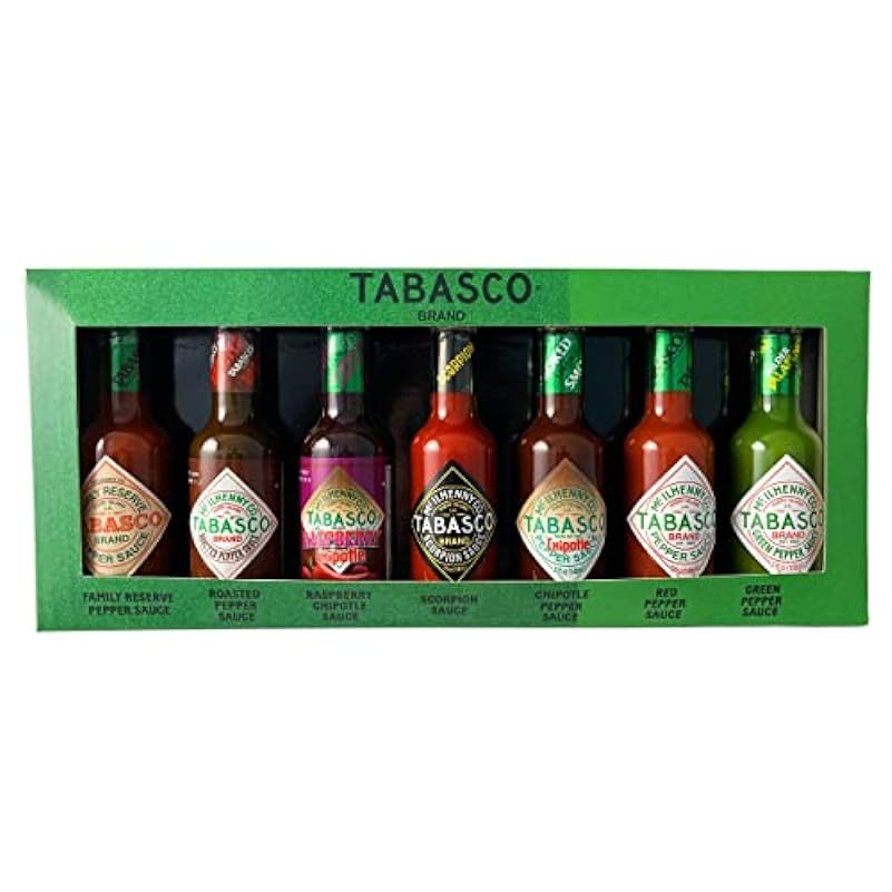 TABASCO - Set regalo della marca TABASCO® ´SPECIAL SELECTION´, 7 bottiglie di vetro da 148 ml, 2022, scatola con salse piccanti per aggiungere un sapore speciale alle vostre pietanze