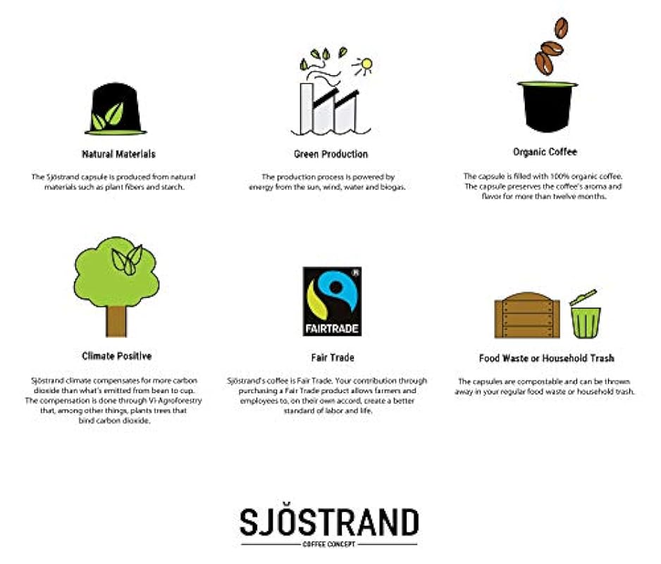 Sjostrand N3 Espresso | Capsule di caffè biologico, compatibile Nespresso, 100 capsule | 100% compostabile, 0% alluminio, Fairtrade, ecologico, sostenibile, delicato, Crema / Lungo / Espresso