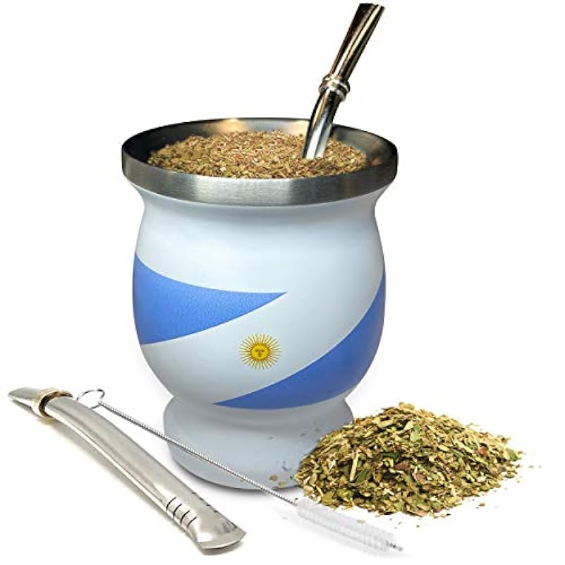 Yerba Mate Natural Gourd/Tea Cup Set Bandiera Argentina