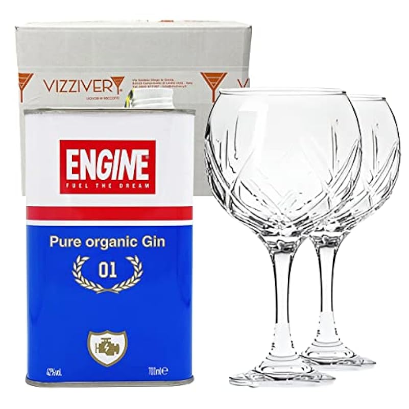Engine Gin 42% Vol. 70 cl - Due Bicchieri In Vetro Borg