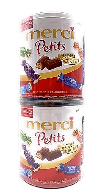 Merci Petits Chocolate Collection I 2 barattoli rotondi da 1000 g, mix di specialità al cioccolato confezionate singolarmente, i migliori cioccolatini, 2 kg