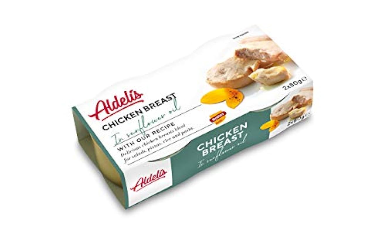 Aldelís sani scatola Petto di pollo in olio di girasole pronto a mangiare ideale per insalata e panini 26% di proteine, 96,5% grasso libero e basso contenuto di zuccheri - Pacchetto di 16x160gr