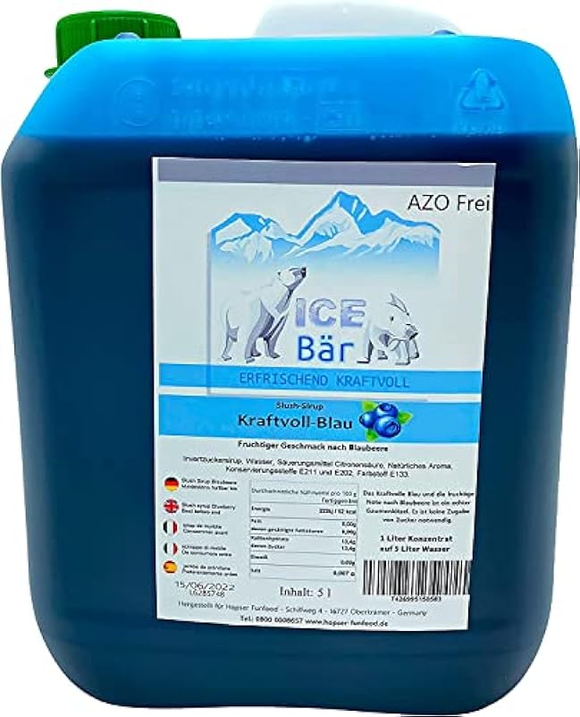 ICE Bär SLUSH Sciroppo 12 Varietà Fruttate Concentrato | Aroma Mirtillo | Slushy Maker Ice Per Ice Cream Maker Sciroppo Macchina Per Bevande (5L (Confezione Da 1))