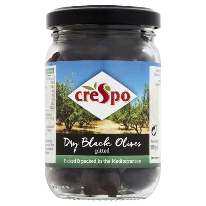 Crespo Pitted Dry Black Olives 110 g (Pack of 6)