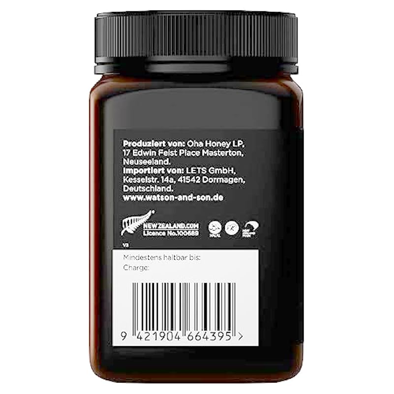 Watson & Son miele di manuka MGO 400+ 500g | Qualità Premium certificata dalla Nuova Zelanda | puro e naturale