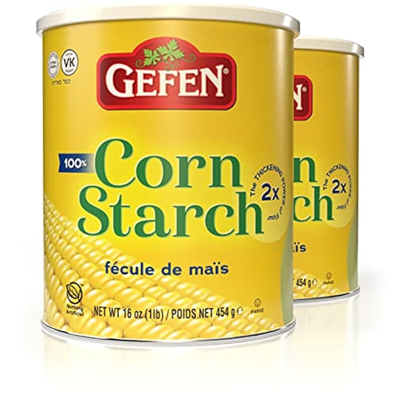 Gefen - Barattolo per amido di mais, 100% puro, con coperchio richiudibile, confezione da 2 pezzi