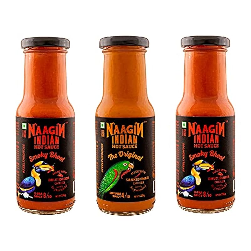 NAAGIN Indian Hot Sauce Combo (Bhoot x 2, Original x 1) Confezione da 3 (230g X 3 = 690g)