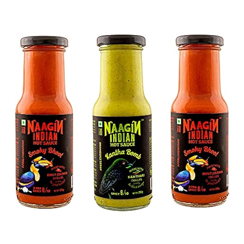 NAAGIN Indian Hot Sauce Combo (Kantha x 1, Bhoot x 2) Confezione da 3 (230g X 3 = 690g)