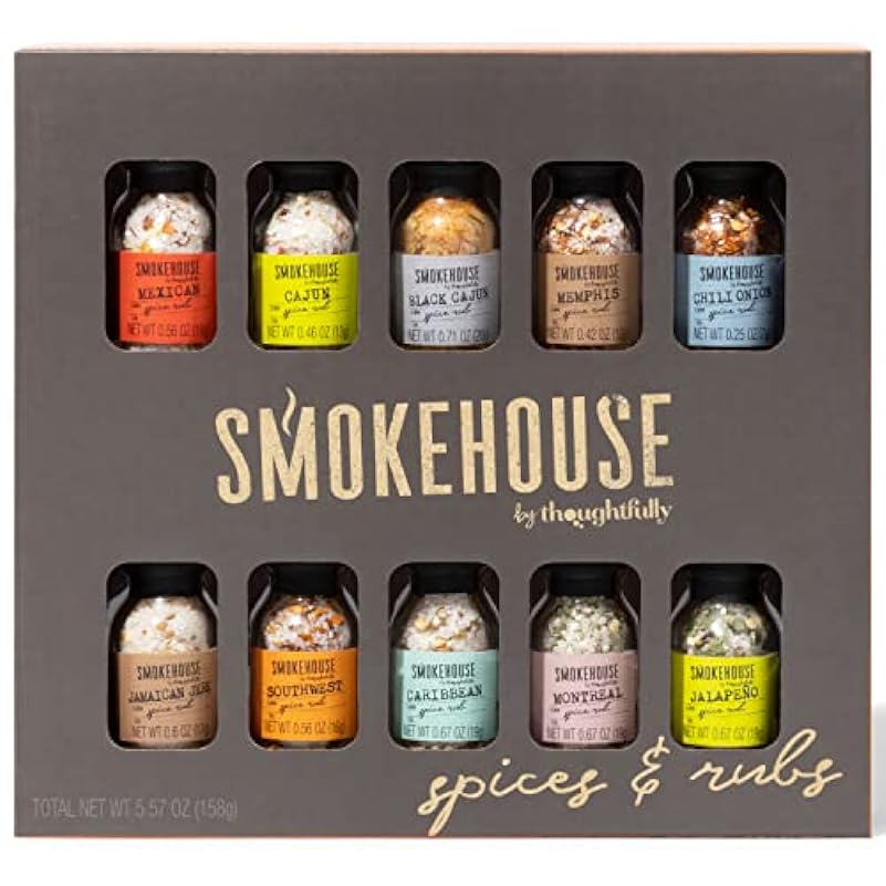 Smokehouse by Thoughtfully - Set Assaggio Gourmet di Spezie per BBQ - Scatola Regalo con 10 Rub e Marinature Vegane per Barbecue